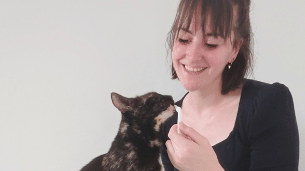 Kat die vrijwillig meewerkt aan zorghandeling via Cooperative Care en medische training